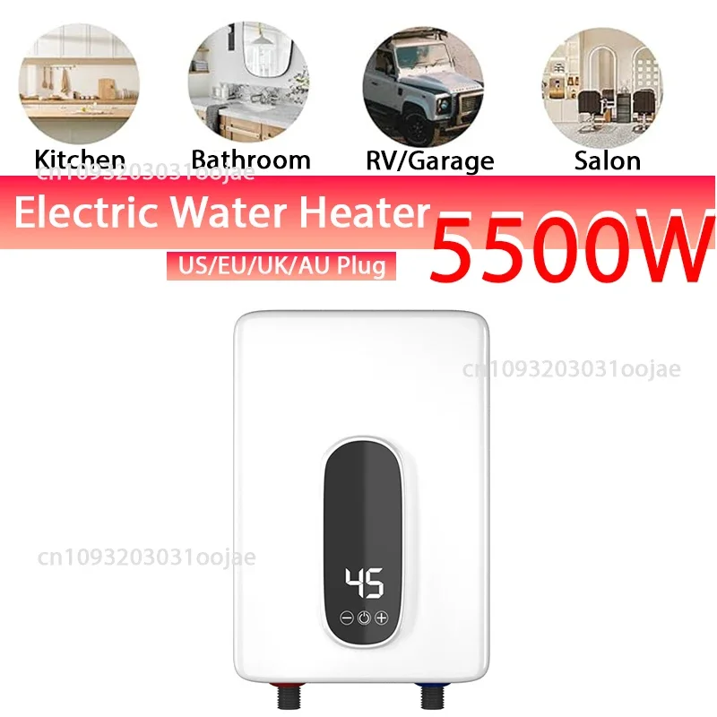 5500W Mini Electric Tankless Water Heater Wall-Mounted LED Display Support Thermostat Mode/Power Adjustment for Home Bathroom