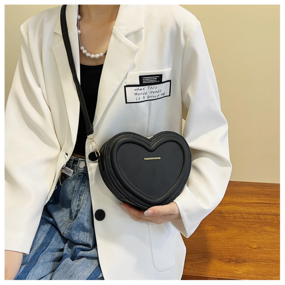 Fashion Heart Shape Crossbody Bags For Women New Solid Color PU Leather Shoulder Bag Casual Ladies Handbags Designer Women Bags