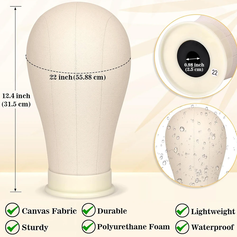 Cabeza de peluca de maniquí con cabeza de bloque de lienzo de 22 pulgadas, trípode con soporte para peluca con cabeza, cabeza de maniquí, cabeza de estilo para exhibición de peluca con aguja en T