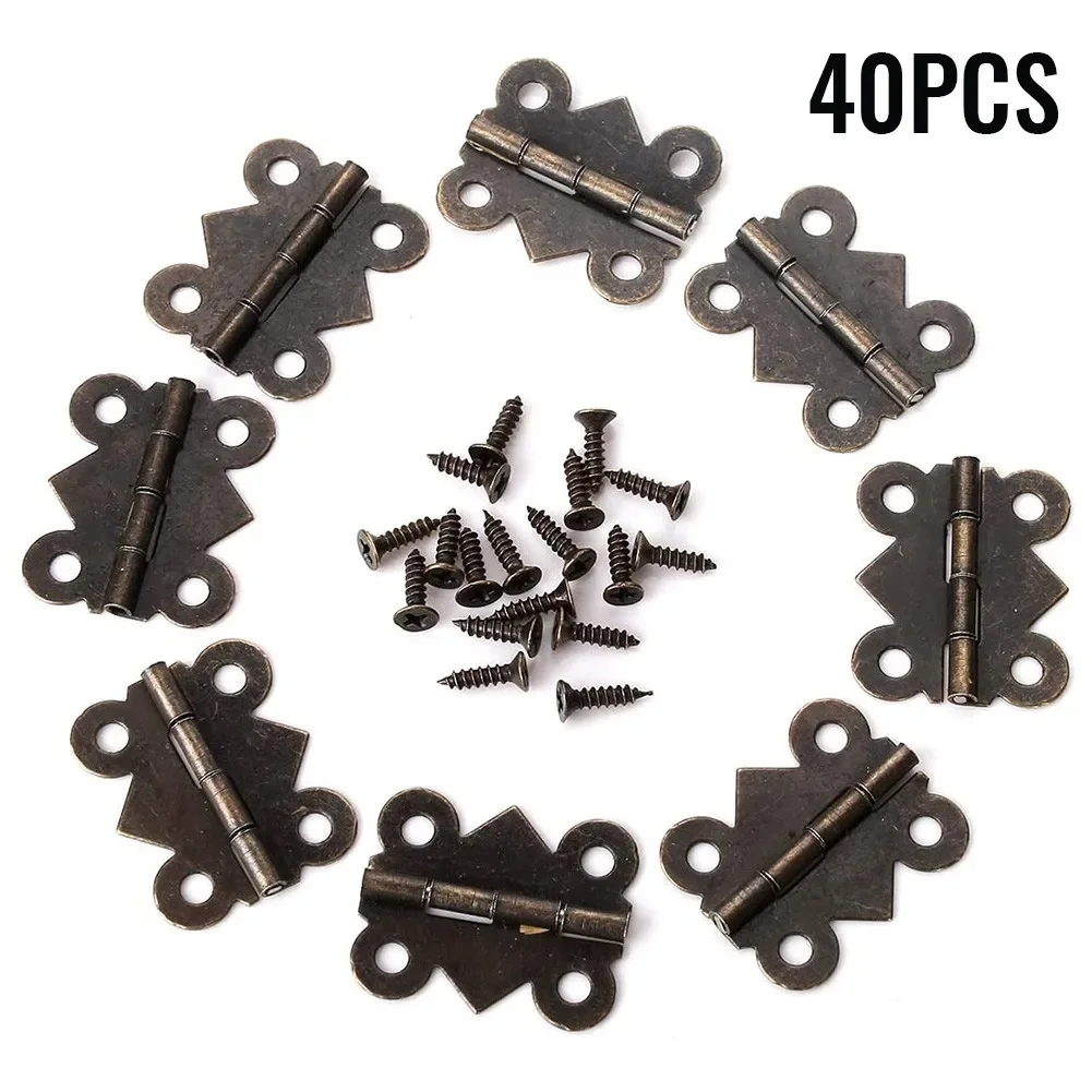 40 Pieces Hinges+screws Antique Small Butterfly Hinge Bronze Carving Design Box Hinge Small Hinge Cabinet Hardware Accessories