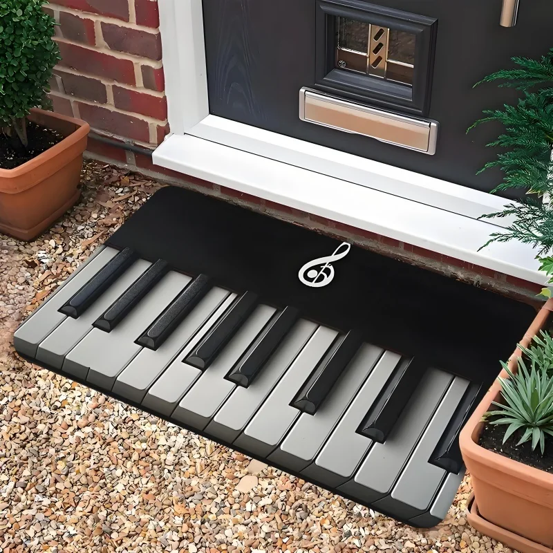 Piano Keyboard Doormat Black White Music Note Print Non Slip Entry Rug For Entryway Hallway And Musical Home Decor