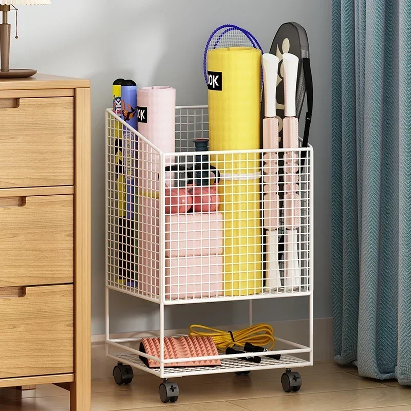 

Dumbbell Yoga Mat Storage Basket With Wheels Household Fitness And Sports Equipment Depository Cylinder Seam Organization Racks