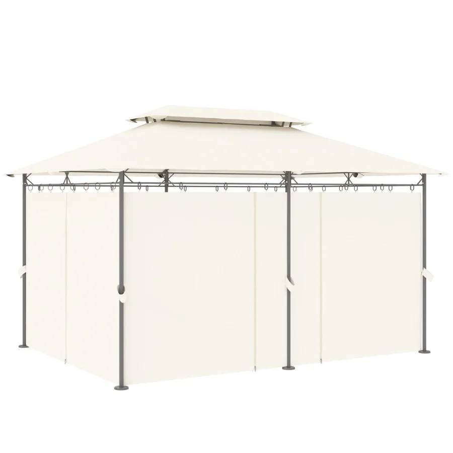 

10' x 13' Double Roof Patio Gazebo Outdoor Gazebo with Curtains for Garden Lawn Backyard and Deck Cream White