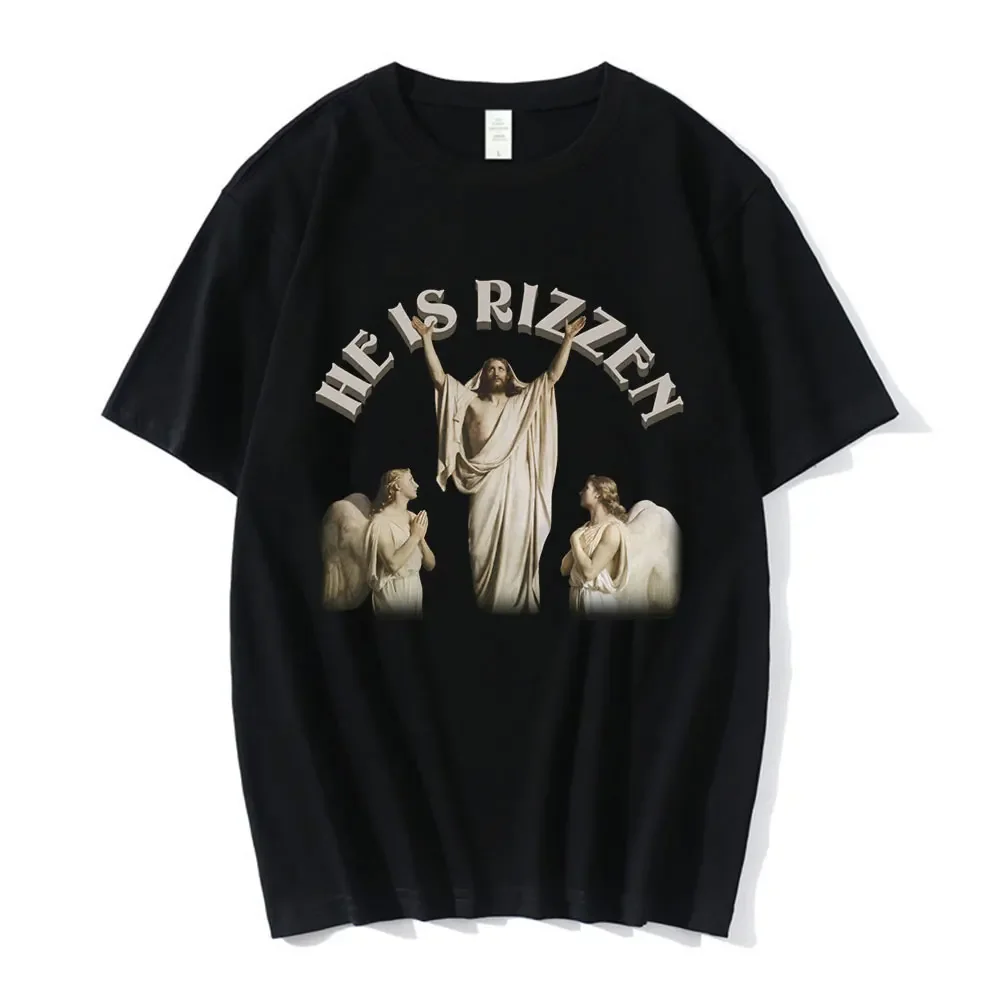 He Is Rizzen Funny Meme Christian T-Shirt Men Women Clothing Fashion T-shirts Cotton Casual Oversized T Shirts Streetwear