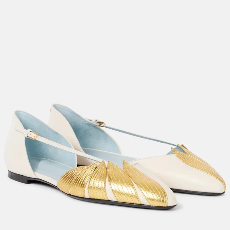 

Gold Petal White Women Flats Pumps Sexy Pointed Toe Mixed Colors Accept Custaomized New Arrivals Fashion Women Casual Shoes