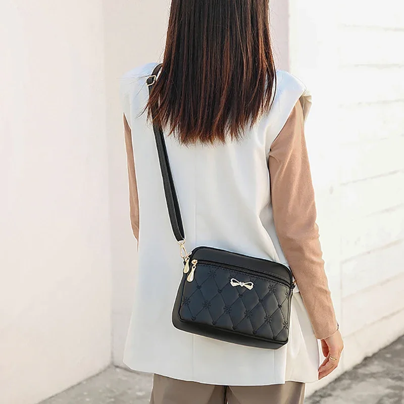 وصول جديد حقائب كتف بسيطة للنساء التطريز القلب Crossbody محفظة الإناث حقيبة يد جلدية سوداء حقيبة ساعي صغيرة #6