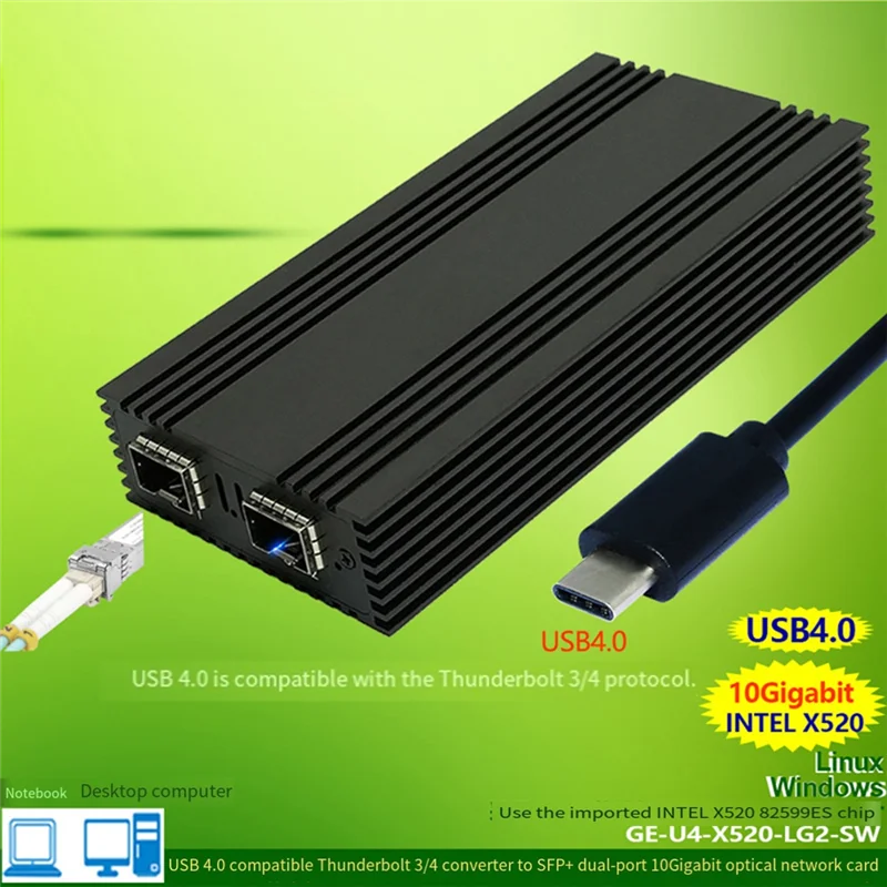 Ingenious-Dual Port USB4.0 10G SFP + بطاقة الشبكة I82588ES لـ Thunderbolt 5/4/3 2 Port 10GBASE-T محول الألياف البصرية