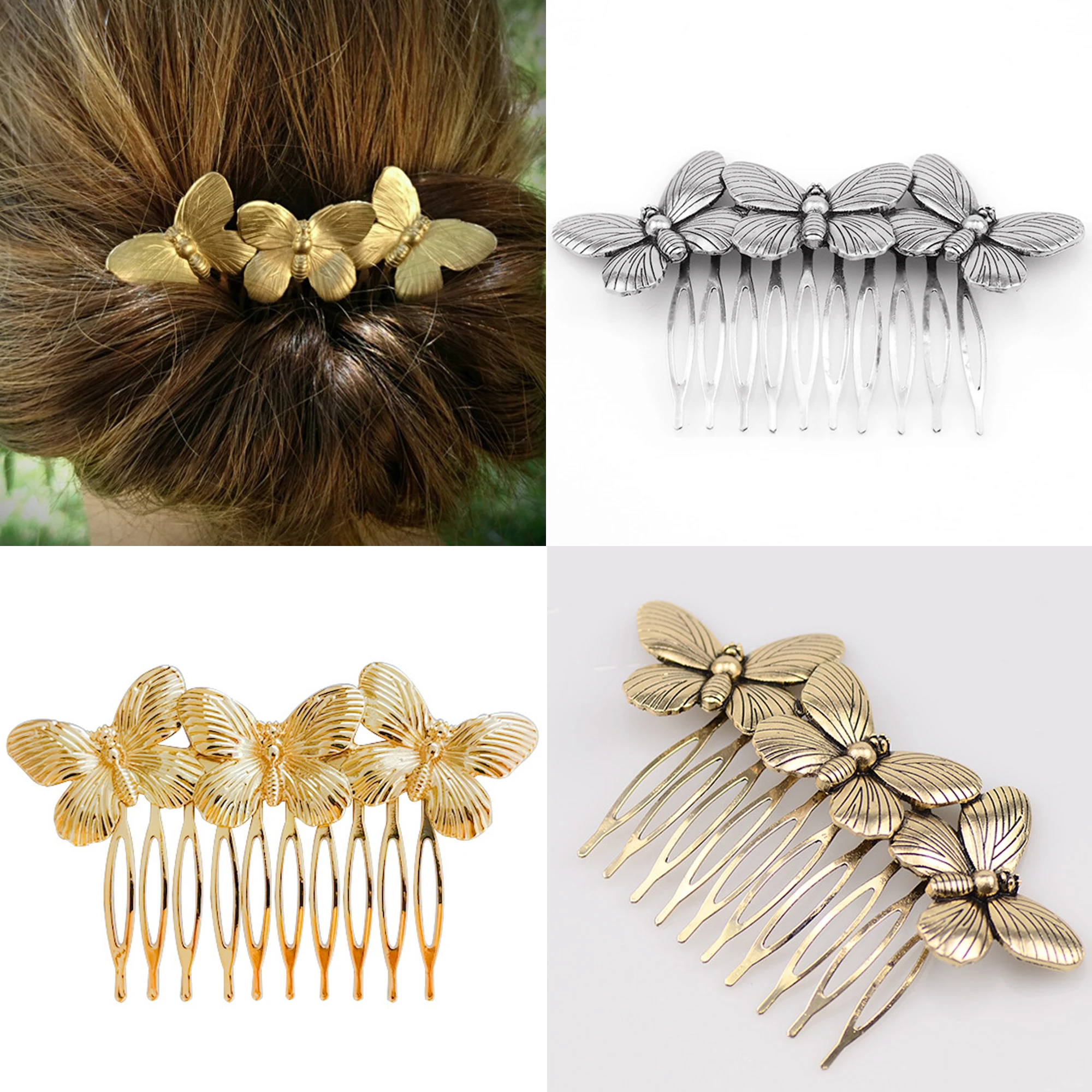 Vintage Fashion Alloy Retro Butterfly Hair Combs Ancient Style Tiara Bohemia Bride Hair Comb Headdress Hair Jewelry Accessories