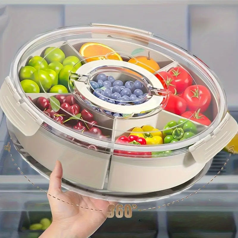  Divided Rotating Serving Tray With Lid Handle Snack Container For Fruit Veggie Charcuterie Party Clear Desktop Storage Holder 
