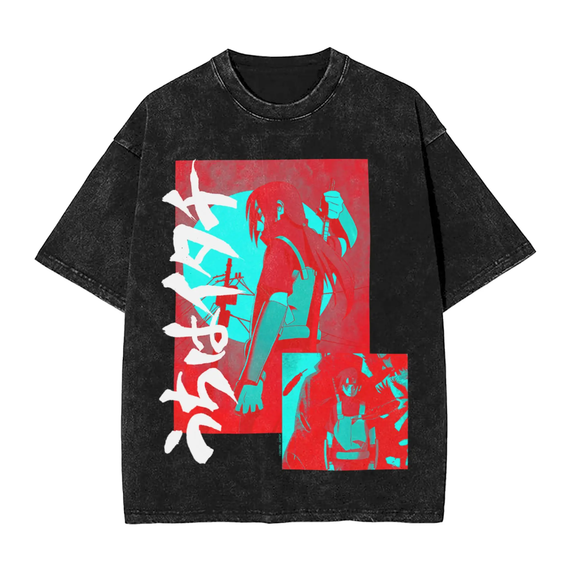 Washed T Shirts Shippuden Itachi Kanji Collage Narutoes Anime T-Shirts Street Streetwear Summer Tops Tee Shirt for Men Women