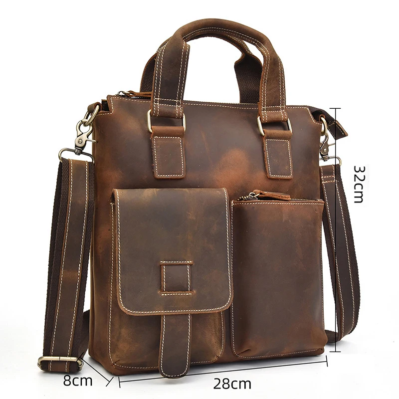 Men's Retro Leather Briefcase Work Portable Business One Shoulder Messenger Bag Personality Trend