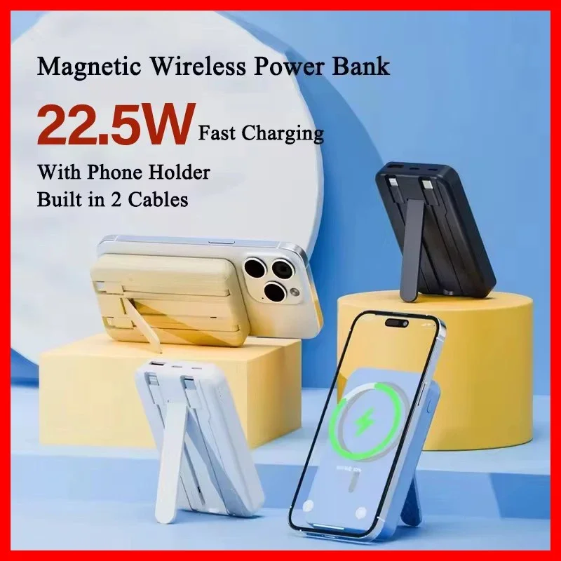 

50000mAh Magnetic Power Bank for iPhone 15 14 13 22.5W 15W Fast Charging Wireless Powerbank With Cable Holder for Samsung Xiaomi