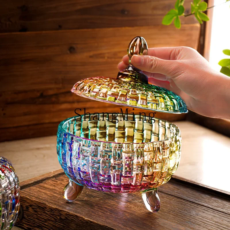 

CL colored glass candy jar colorful personalized storage box with lid storage tank household living room dried fruit box