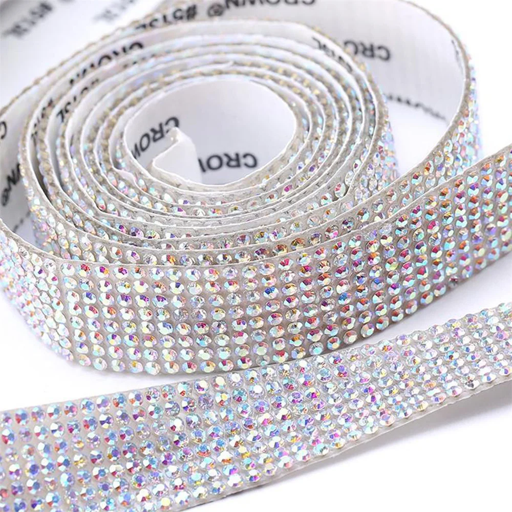 1Roll Shiny Golden Crystal Rhinestone Sticker Diamond Ribbon Self-Adhesive DIY Party Decor Arts and Crafts Car Phone Decoration