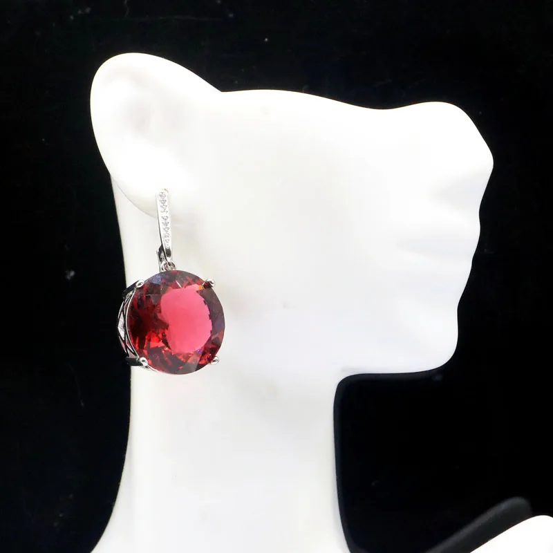 Buy 4 Get 1 Free 35x20mm European Design Big Gemstone Pink Raspberry Rhodolite Garnet Daily Wear Silver Earrings