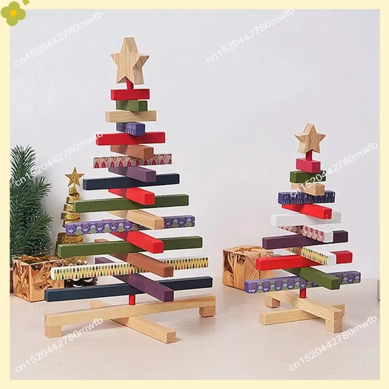 

LDHL Wooden Christmas Trees Figurines Christmas Decorations Home Accessories Rotatable Miniatures Aesthetic Room Decor