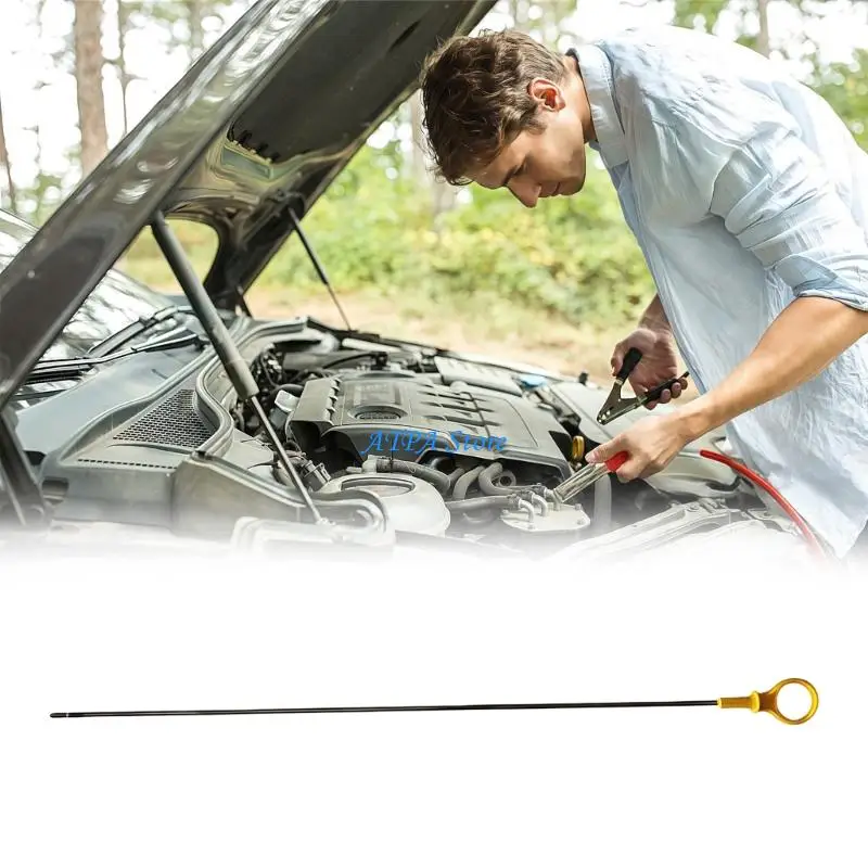 U13C Single Piece Engine Oil Dipstick Rod BA5Z-6750-A for 07-14 3.5L 3.7L Routine Maintenance, Pull Loop Handle and Metal Shaft