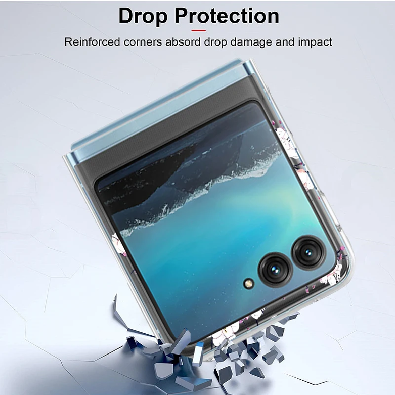 Capa de telefone com padrão de flores brancas para motorola razr 50 40 ultra razr40 razr50 à prova de choque dobrável transparente capa dura para pc