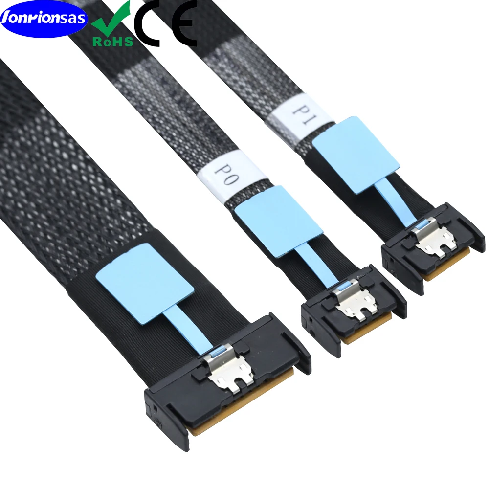 PCI-E Slimline GEN5 SAS SFF-8654 MCIO 8i 74Pin 5.0 Male to double Slimline SAS 5.0 SFF-8654 4i 38 Pin Extender Cord Hard Disk