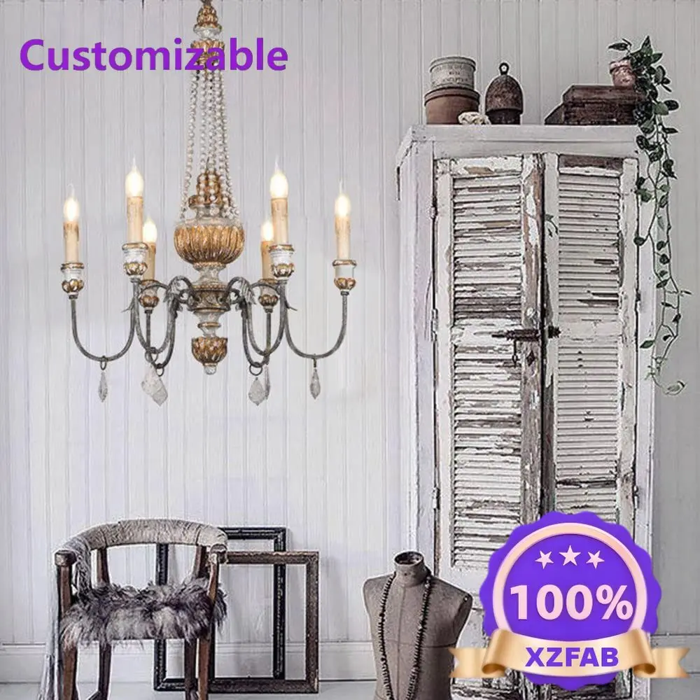 Factory Direct 2026 Cross-border special for American country retro old wood carving chandelier living room dining room bedroom
