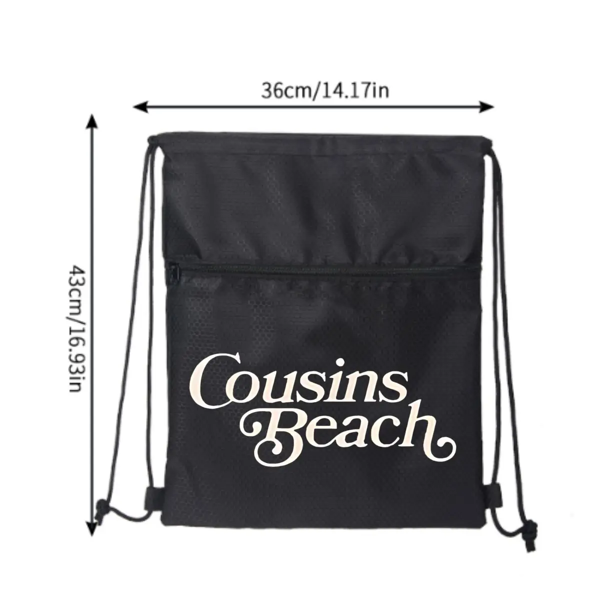 Cousins Beach Coastal Art Black Adjustable Outdoor Drawstring Zipper Bag