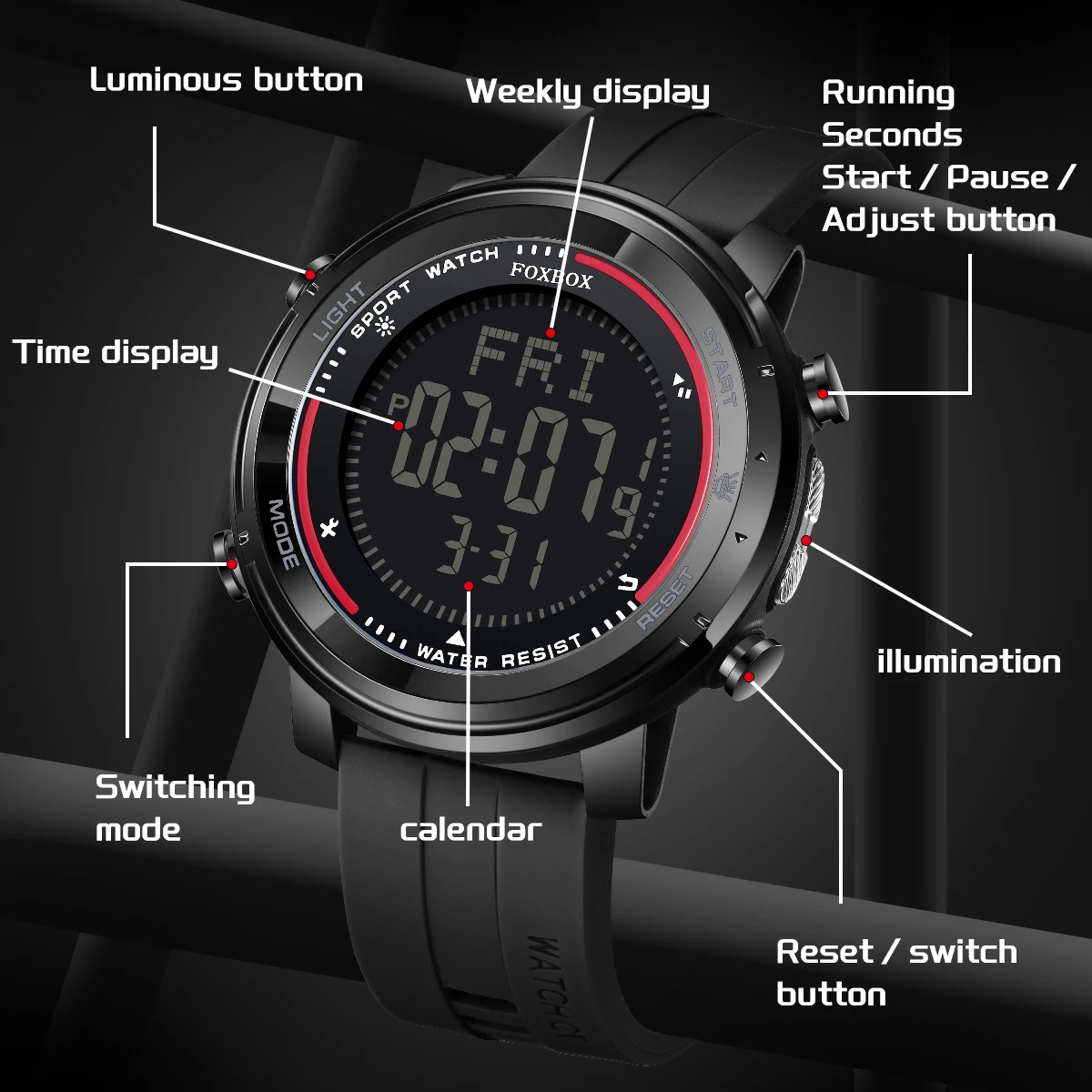 Relojes digitales LIGE, relojes de pulsera con linterna LED deportiva para hombre, reloj resistente al agua hasta 50m, cronómetro con luz Digital, reloj militar para hombre