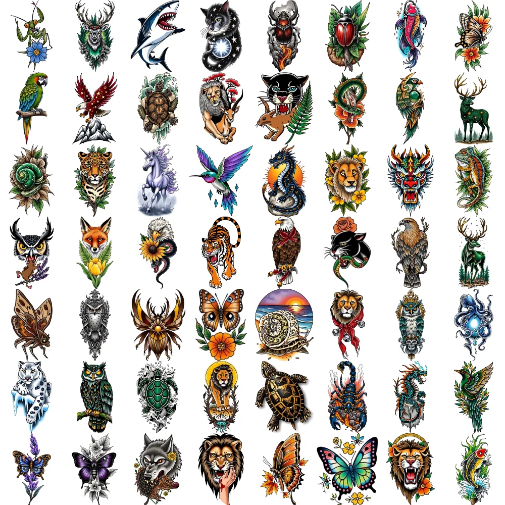 

28pcs Temporary Tattoo New School Traditional Shark Panda Lion For Arms Shoulders Men
