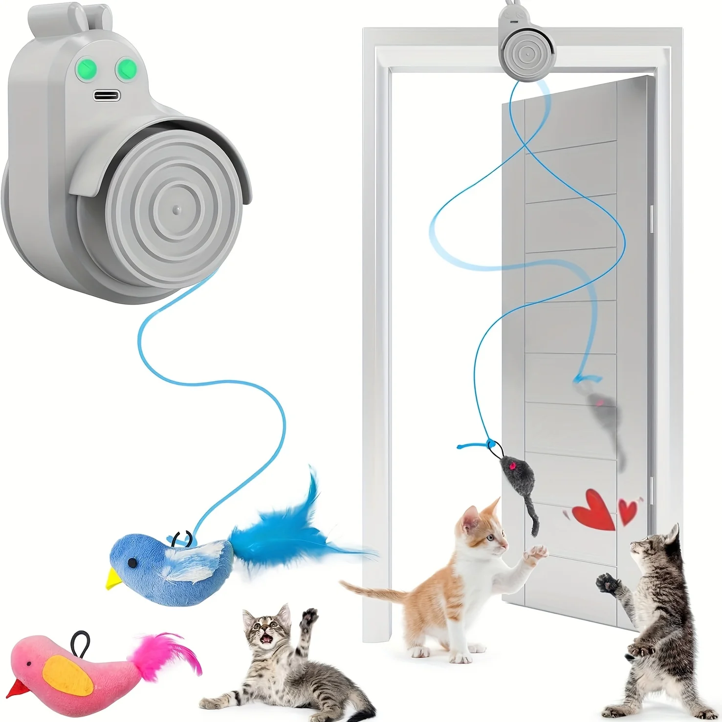 Interactive Cat Toys for Indoor Cats Automatic Electric Flying Bird Feather Cat Toy - Best Kitten & Adult Cat Enrichment Toy Stick-on Hanging Electric Kitty Toys for Bored Cats