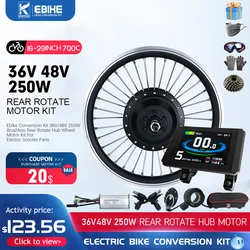 Ebike Conversion Kit 36/48V 250W Rear Wheel Brushless Gear Hub Motor Wheel 16/20/24/26/27.5/28/29 inch 700C with Freewheel