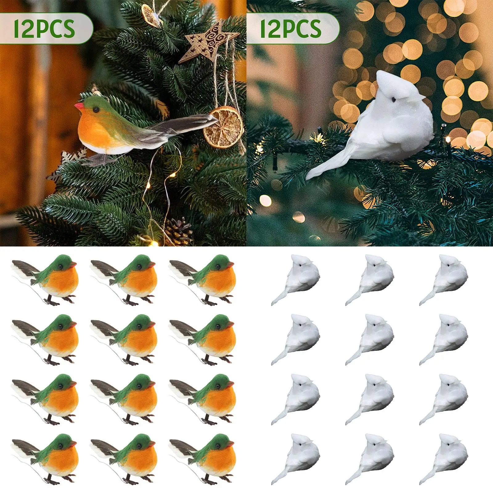 

12 Pieces Artificial Birds Christmas Tree Ornaments Artificial Feather