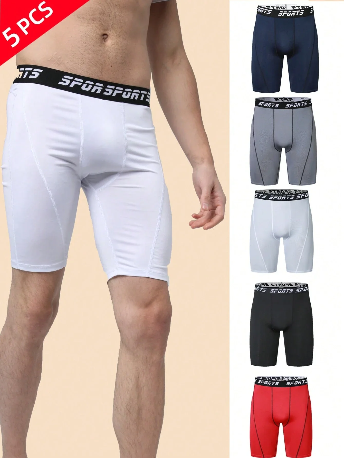 

5 шт. Мужские спортивные трусы-боксеры, быстросохнущие, эластичные, со средней посадкой