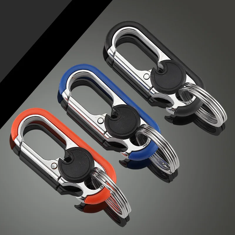 Herren-Schlüsselanhänger aus Edelstahl mit Flaschenöffner, Karabiner, Kletterwerkzeug, Doppelring, Auto- und Angelzubehör, Schlüsselring, Auto-Accessoires