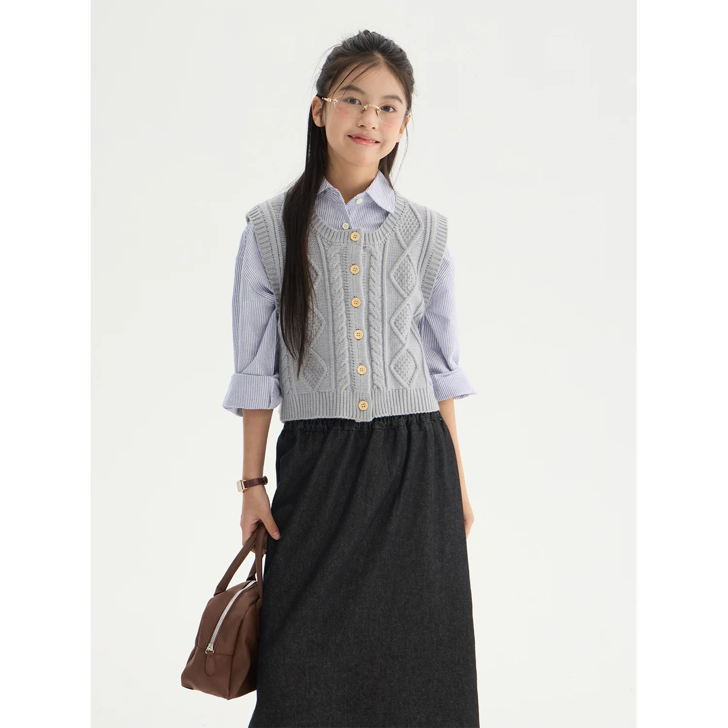 

Вязаный жилет в студенческом стиле для девочек, осеннее платье 2024, новый детский жилет без рукавов, сложенный свитер официанта