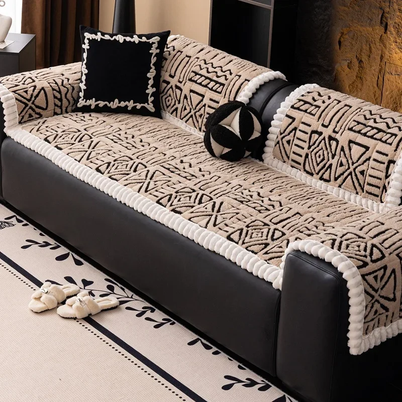 Bohemian Ultra Soft Geometric Sofa Cushion New Thickened Plush Anti Slip Corner Couch Covers Armless Dust Cover for Living Room