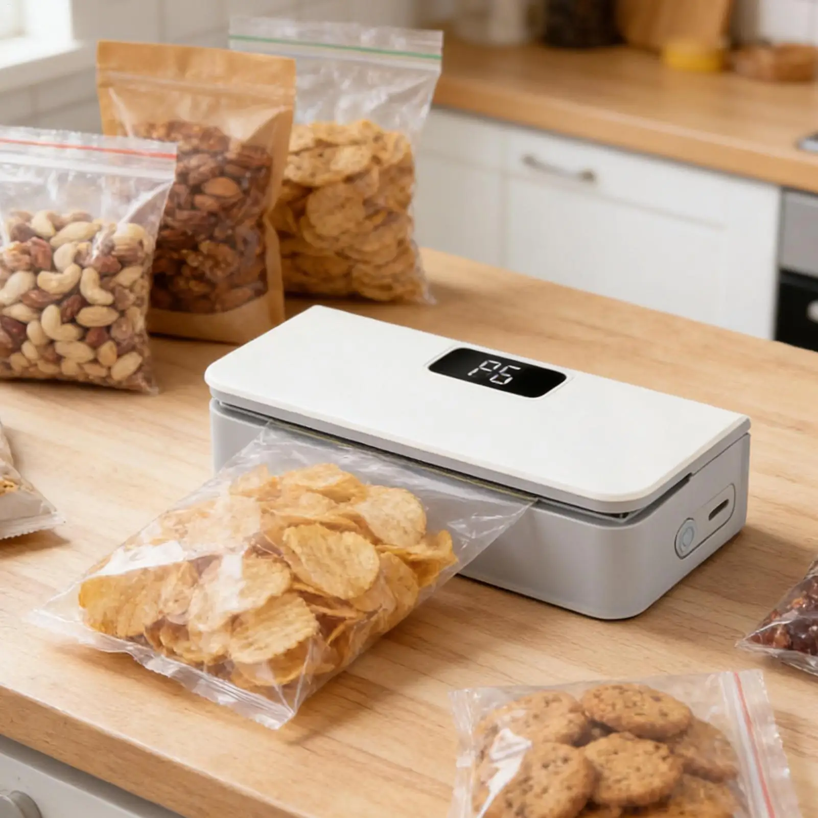 Rechargeable Mini Sealer, 6 Mode Electric Handheld Bag Sealer with Cutter & Magnetic Base for Kitchen, Snacks, Chips, Fruits