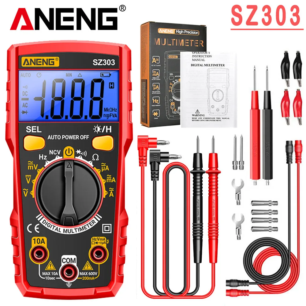 Slimme digitale spanningsmultimeter ANENG SZ303 Professionele stroom-, elektrische weerstands-, diode- en zoemer-meter met hoge precisie, draagbaar ook