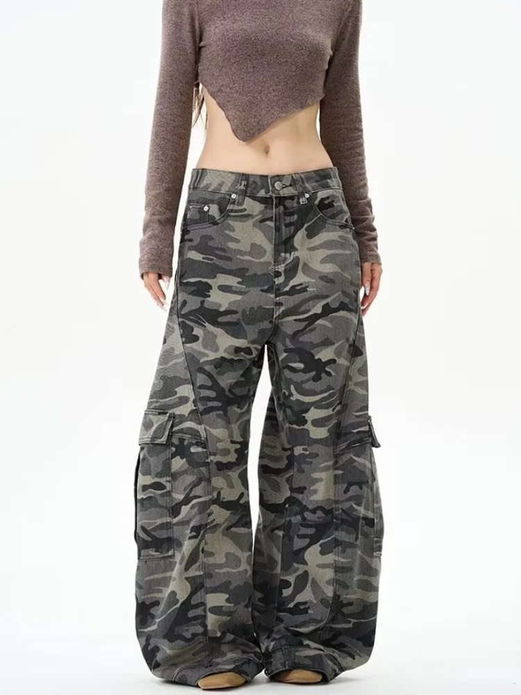 2025 Trashy Y2K ملابس الشارع الشهير سراويل جينز فضفاضة مموهة للنساء 90S ملابس عتيقة ملابس داخلية واسعة الساق سراويل نسائية