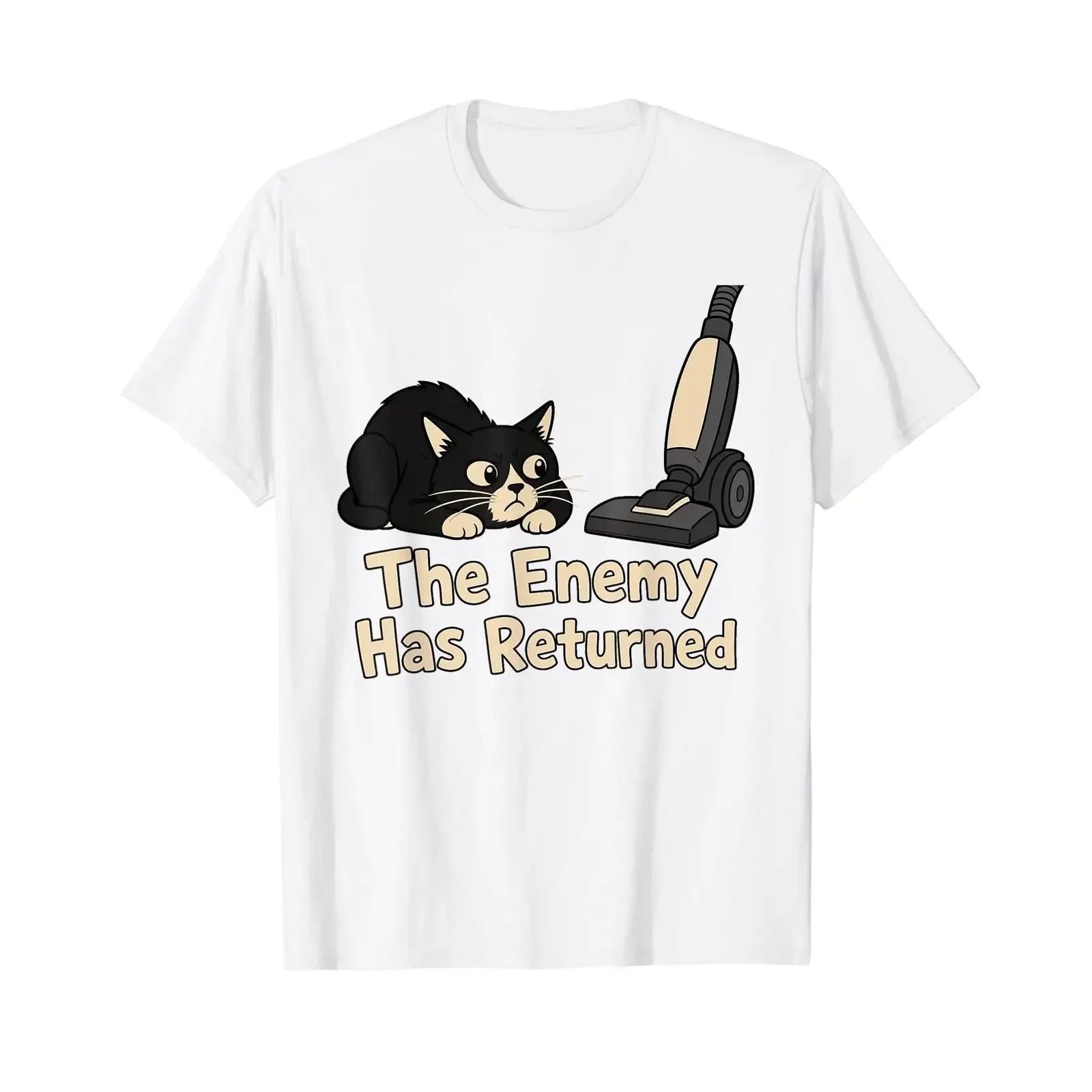 Cat Vacuum Humor Affordable T Shirt vintage Washed Top For Everyday Wear Soft Slightly Comfortable Casual Versatile Stretched
