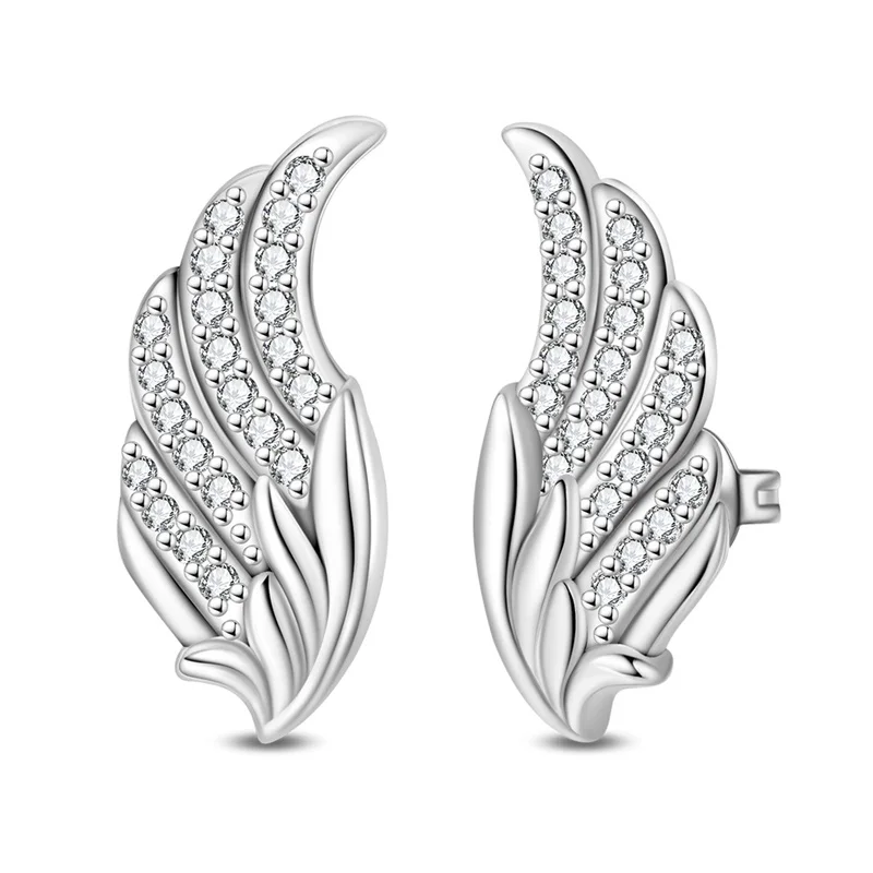 

New 925 Sterling Silver Exquisite Wing Earrings Sparkling CZ Zircon For Women Girls Adorable Birthday Party Cute Jewelry Gifts