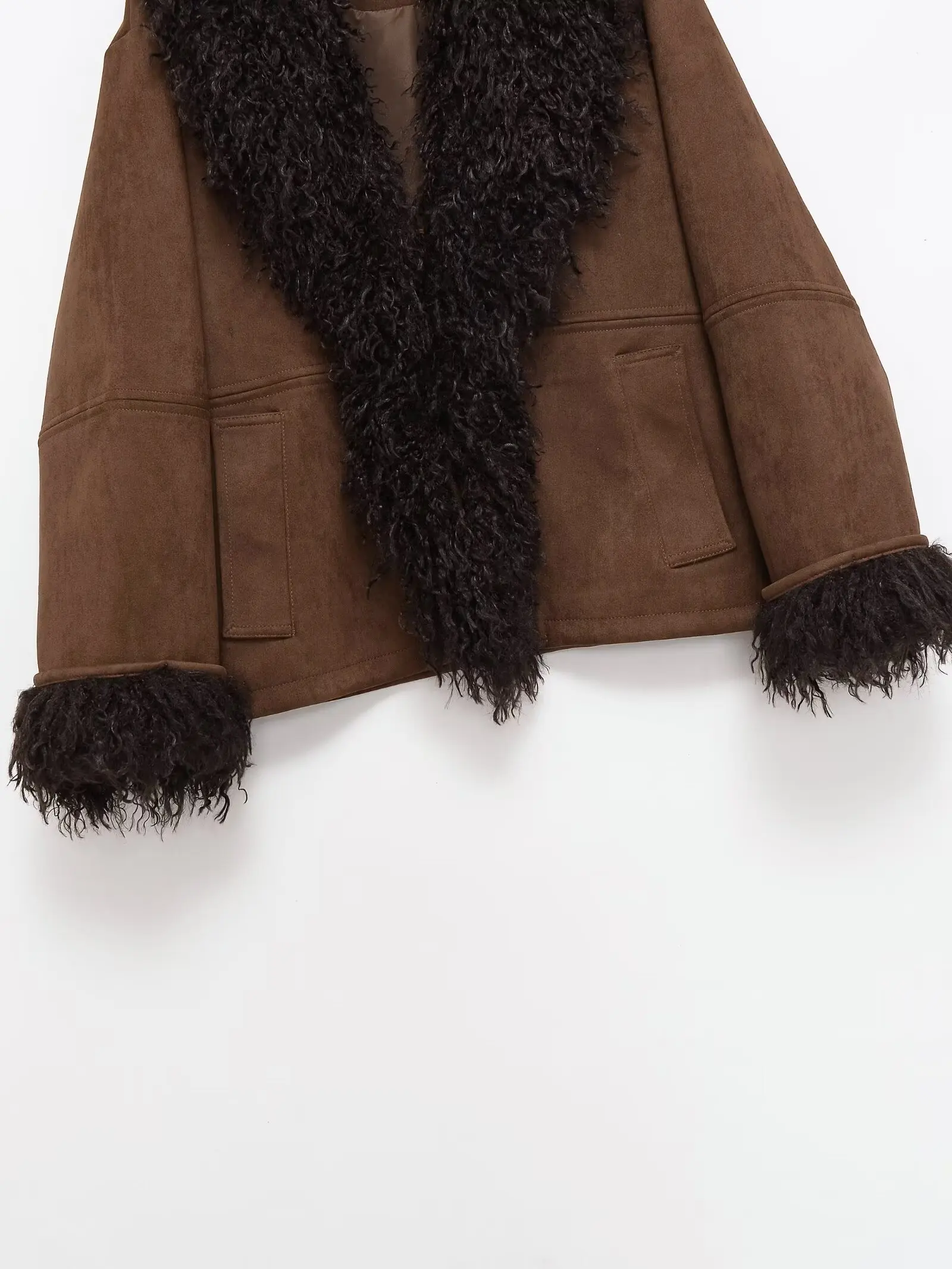 Nieuw casual fleecejack met patchwork, losvallende nieuwe warme jas met enkele rij knopen