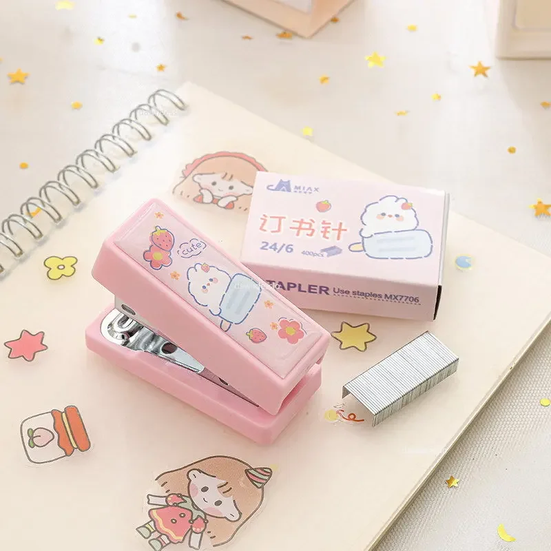 Mini Stapler Set with Staples Cute Rabbit Bear Paper Binder Stationery Office Binding Tools School Supplies