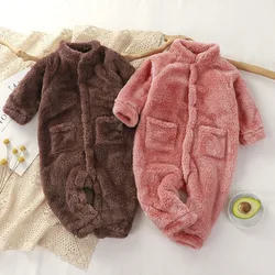 New Baby Winter Jumpsuits Fleece Toddler Romper for Girls Boys Soft Warm Newborn Clothes Infant Overalls with Pockets