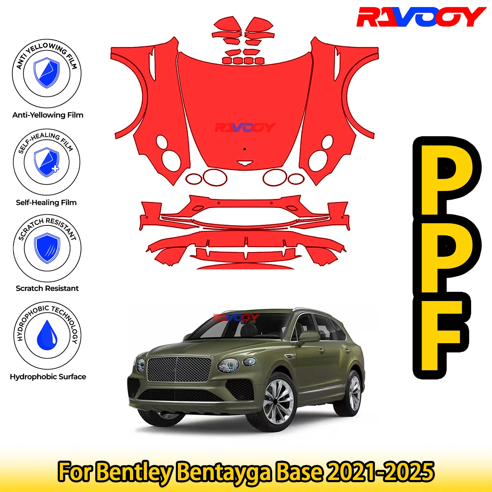 

For Bentley Bentayga Base 2021-2025 Glossy Matte Black Precut front PPF Kit Paint Protection Film