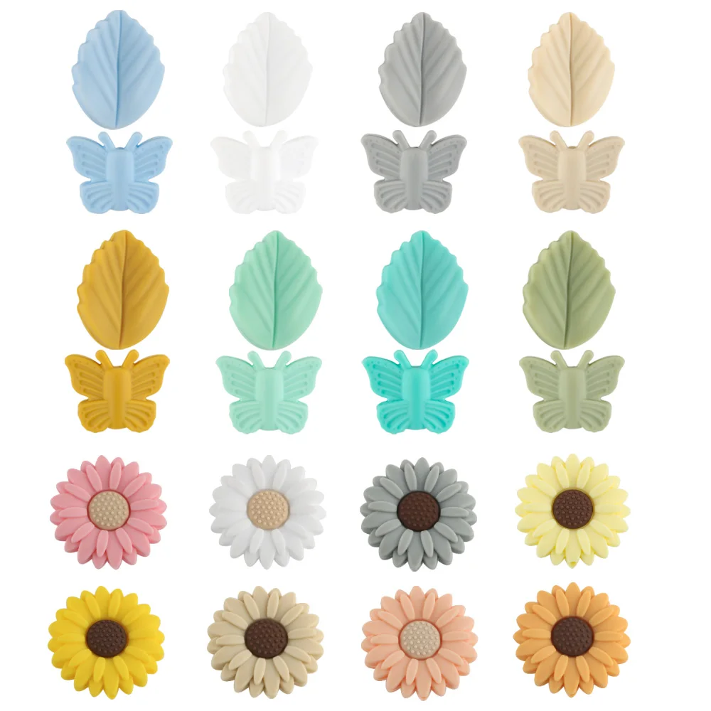 20pcs Brief Colorful Butterfly Daisy Leaf Silicone Focal Beads DIY Accessories for Handmade Items Necklace Bracelet