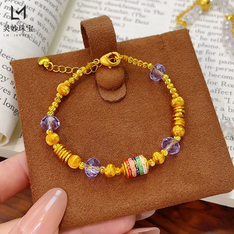 Butik z modą 9999 24-karatowe prawdziwe złoto emalia kolorowe koło modlitewne bransoletka z kotym oko bransoletka z fasetowanymi koralikami transportowymi