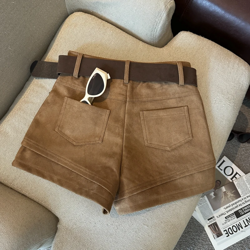 Simple Solid 2026 Autumn Winter Korean Version Versatile A-word Wide-leg Shorts Women's High Waist Casual Fashion Short Pants