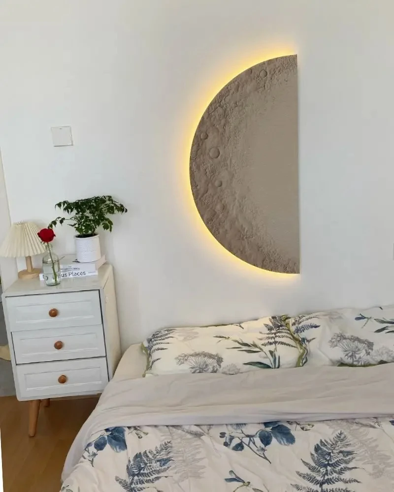 CX287HH Nordic Wabi Sabi Moon Wall โคมไฟ Minimalist Porch Half-Moon ห้องโถงผนังไฟศิลปะพื้นหลัง LEDs โคมไฟติดผนัง