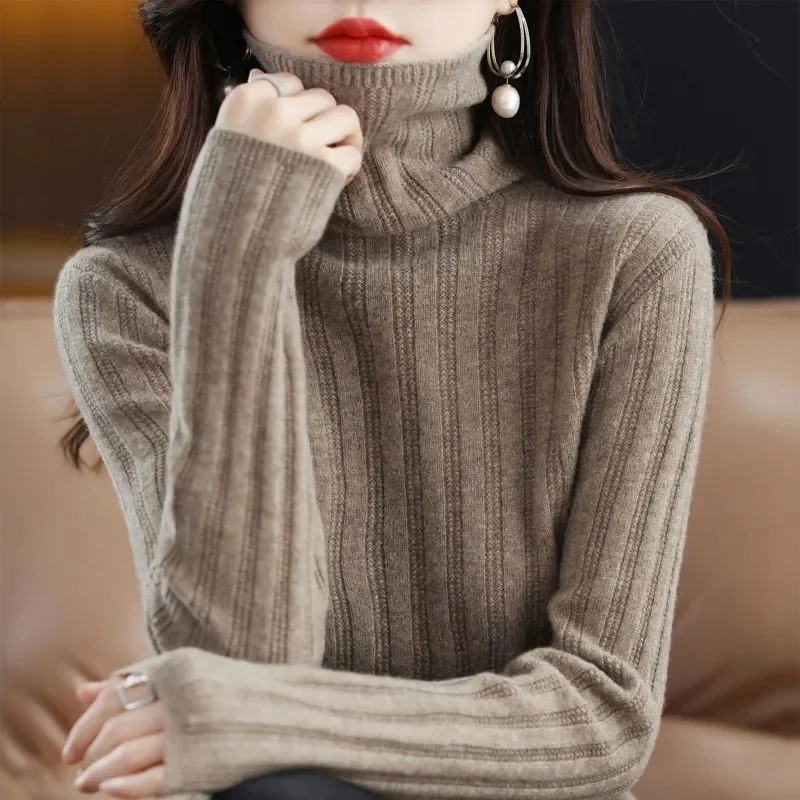 Women Turtleneck Knitted Sweater Pullovers Spring Autumn Korean Fashion Cashmere Loose Casual Long Sleeve Warm Bottoming Shirt