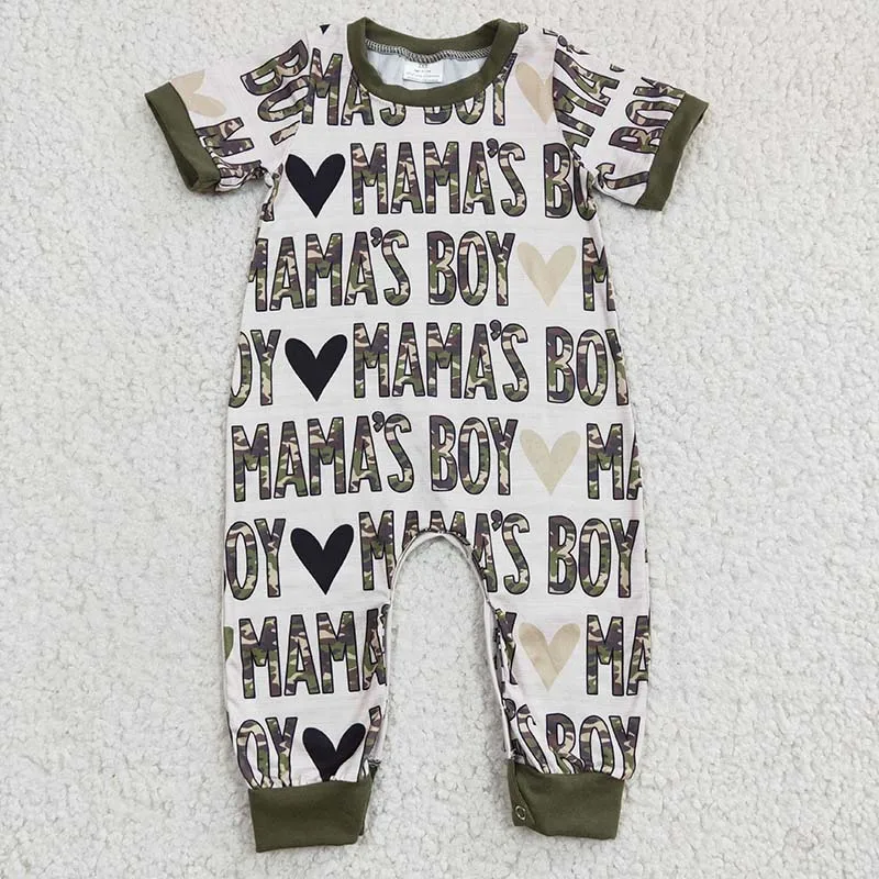 

Newborn Mama's Boy Camo Romper Short Sleeves Heart Bodysuit Snap Botton Jumpsuit Kid Toddler One-piece Spring Fall New Coverall