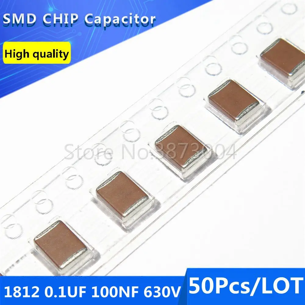 50pcs 1812 0.1UF 100NF 630V 10% Thick Film Chip Multilayer Ceramic Capacitor